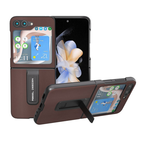 Samsung Galaxy Z Flip5 ABEEL Genuine Leather Xiaoya Series Phone Case with Holder - Coffee