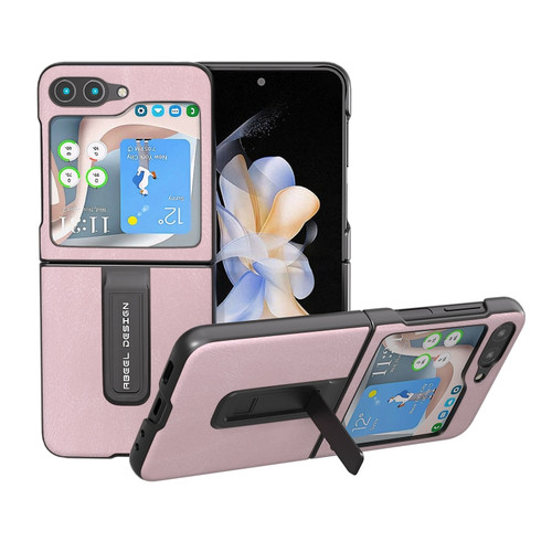 Samsung Galaxy Z Flip5 ABEEL Cowhide Texture PU Phone Case with Holder - Pink