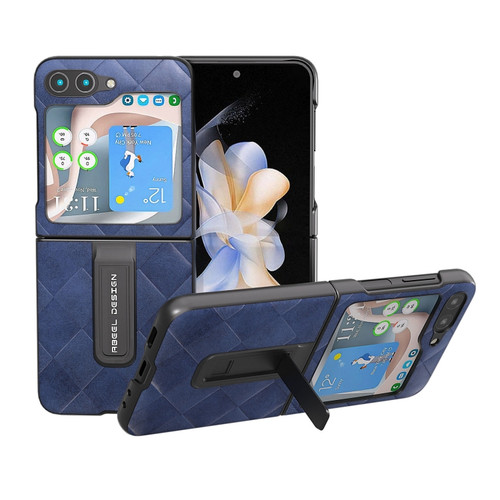 Samsung Galaxy Z Flip5 ABEEL Weave Plaid PU Phone Case with Holder - Blue