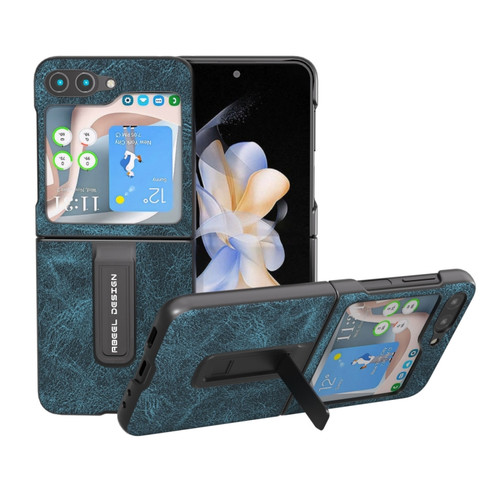 Samsung Galaxy Z Flip5 ABEEL Dream Litchi Texture PU Phone Case with Holder - Blue
