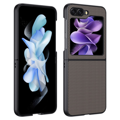 Samsung Galaxy Z Flip5 Ultra-thin Carbon Fiber Texture Printing Phone Case - Gold