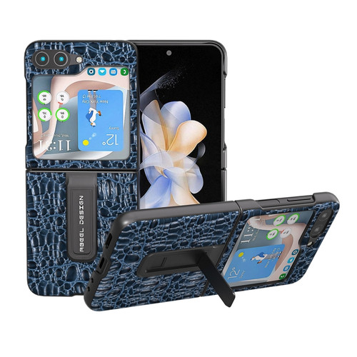 Samsung Galaxy Z Flip5 ABEEL Genuine Leather Sky Series Phone Case with Holder - Blue