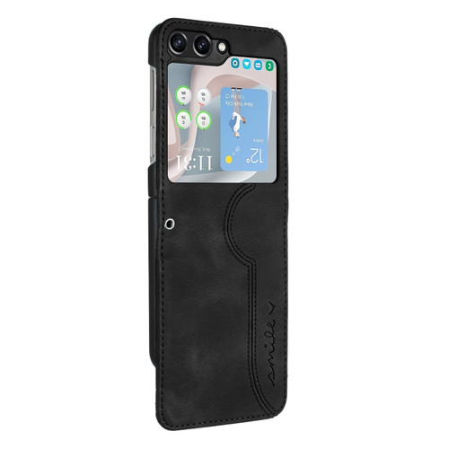 Samsung Galaxy Z Flip5 Heart Pattern Skin Feel Leather Phone Case - Black