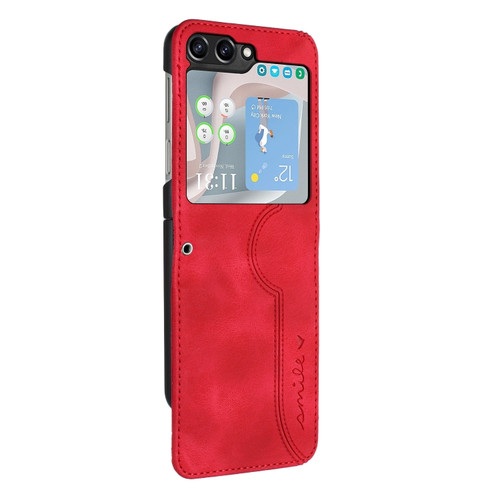 Samsung Galaxy Z Flip5 Heart Pattern Skin Feel Leather Phone Case - Red