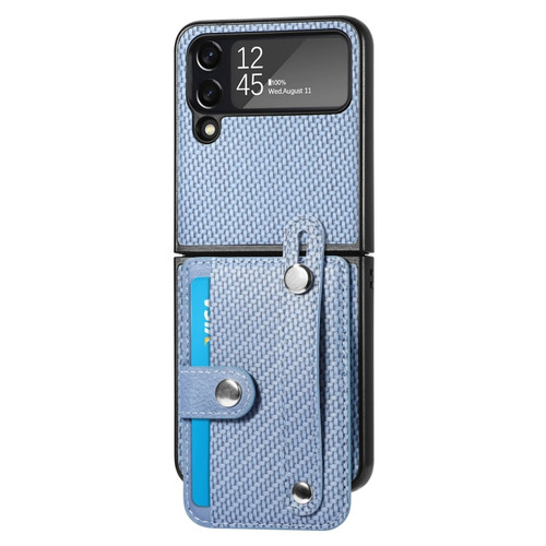 Samsung Galaxy Z Flip 5G Wristband Kickstand Card Wallet Back Cover Phone Case - Blue