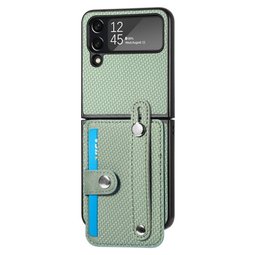 Samsung Galaxy Z Flip 5G Wristband Kickstand Card Wallet Back Cover Phone Case - Green