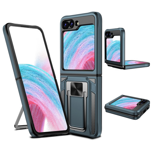 Samsung Galaxy Z Flip5 2 in 1 Holder Magnetic Armor Shockproof Phone Case - Cyan