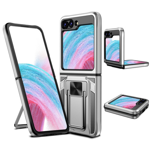 Samsung Galaxy Z Flip5 2 in 1 Holder Magnetic Armor Shockproof Phone Case - Silver