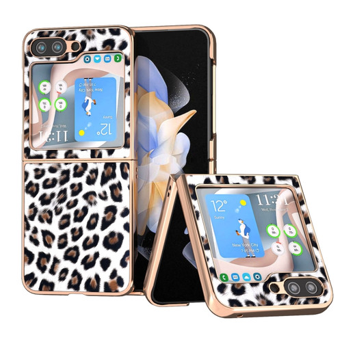 Samsung Galaxy Z Flip5 Nano Plating Leopard Print Phone Case - Silver