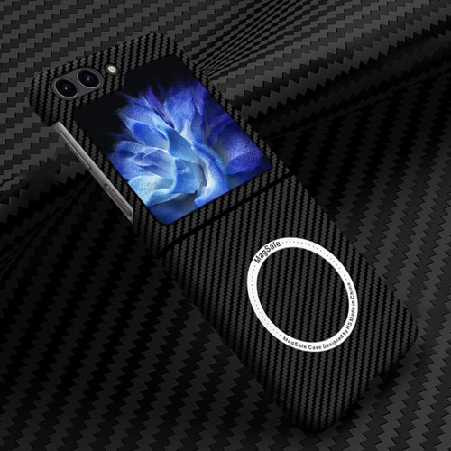 Samsung Galaxy Z Flip5 Carbon Fiber Texture MagSafe Magnetic Phone Case - Black