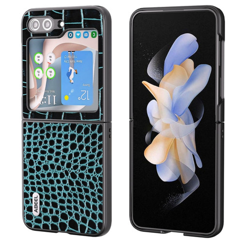 Samsung Galaxy Z Flip5 ABEEL Genuine Leather Crocodile Pattern Black Edge Phone Case - Blue