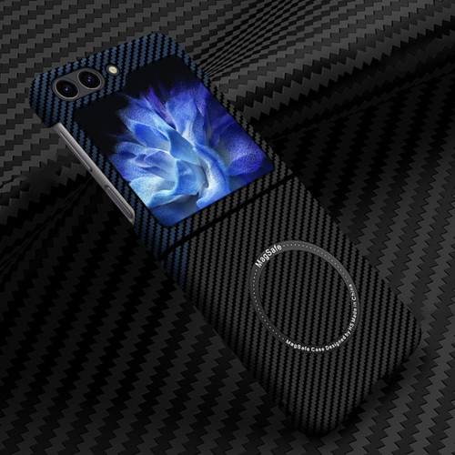 Samsung Galaxy Z Flip5 Carbon Fiber Texture MagSafe Magnetic Phone Case - Black Blue