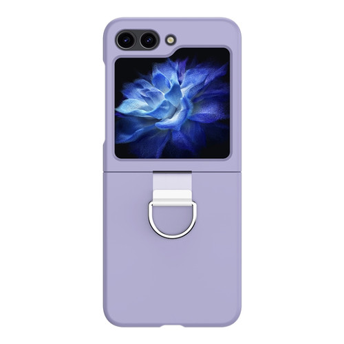 Samsung Galaxy Z Flip5 Skin Feel Silicone Foldable Phone Case with Ring - Purple