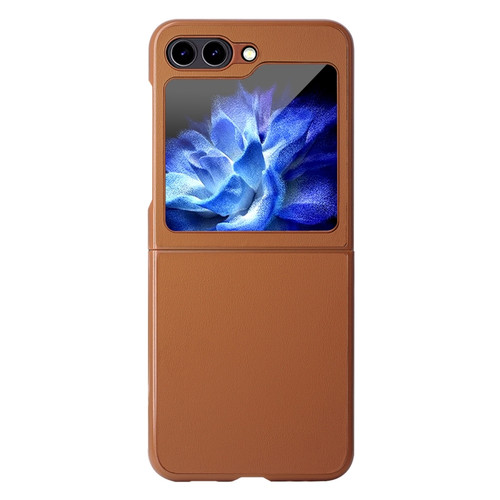 Samsung Galaxy Z Flip5 HBC-212 Integrated Plain Leather Folding Phone Case - Brown