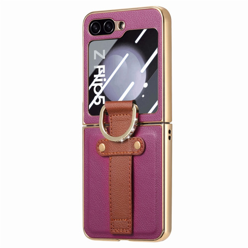 Samsung Galaxy Z Flip5 5G Brilliant Plating PC Back Screen Integrated Ring Phone Case - Purple