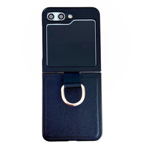 Samsung Galaxy Z Flip5 Solid Color Litchi Leather Texture Protective Phone Case with Ring - Blue