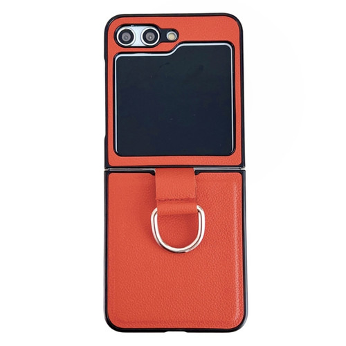 Samsung Galaxy Z Flip5 Solid Color Litchi Leather Texture Protective Phone Case with Ring - Red