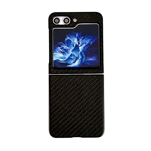 Samsung Galaxy Z Flip5 Braided Leather Texture PC Phone Case - Black