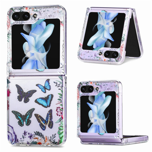 Samsung Galaxy Z Flip5 JUNSUNMAY Butterfly Printing Protective Case Transparent Hard PC Phone Cover - Blue