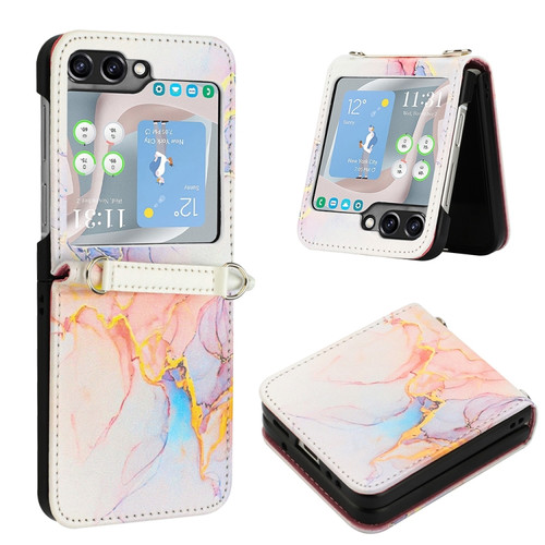 Samsung Galaxy Z Flip5 PT003 Marble Pattern Flip Leather Phone Case - Marble White LS004