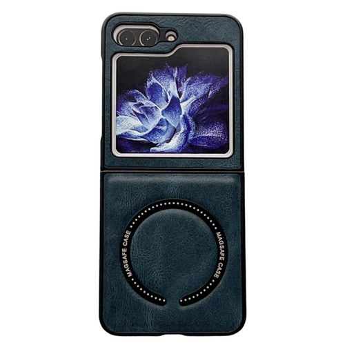 Samsung Galaxy Z Flip5 Crazy Horse Texture Magnetic Magsafe PU Phone Case - Blue