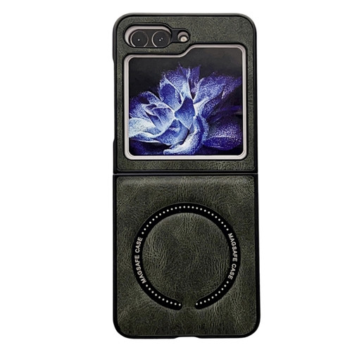 Samsung Galaxy Z Flip5 Crazy Horse Texture Magnetic Magsafe PU Phone Case - Green