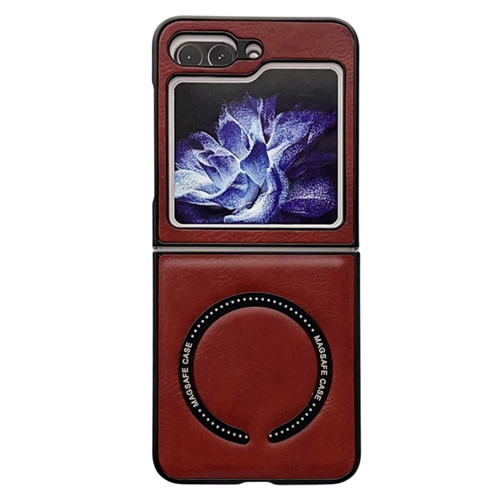 Samsung Galaxy Z Flip5 Crazy Horse Texture Magnetic Magsafe PU Phone Case - Red