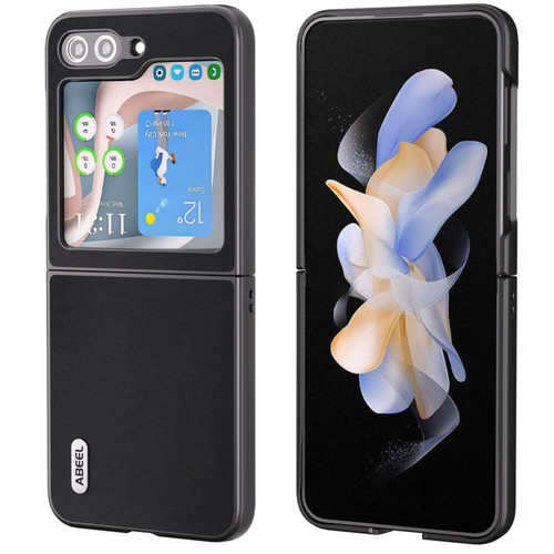 Samsung Galaxy Z Flip5 ABEEL Genuine Leather Xiaoya Series Phone Case - Black