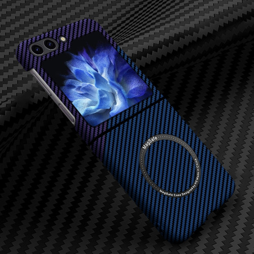 Samsung Galaxy Z Flip5 Carbon Fiber Texture MagSafe Magnetic Phone Case - Blue Purple