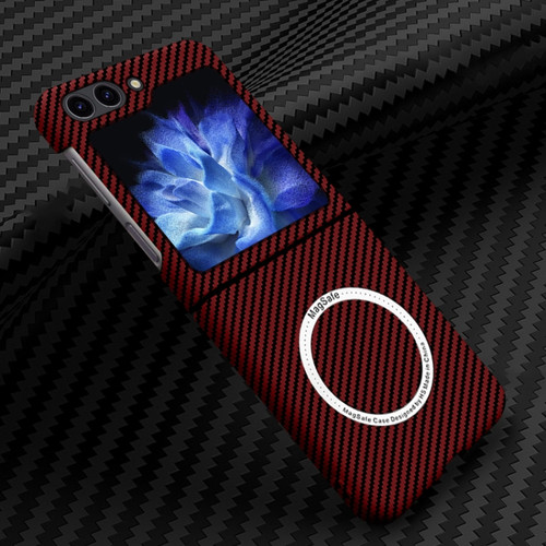 Samsung Galaxy Z Flip5 Carbon Fiber Texture MagSafe Magnetic Phone Case - Red