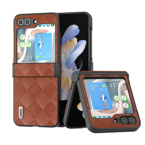 Samsung Galaxy Z Flip5 ABEEL Weave Plaid PU Phone Case - Brown