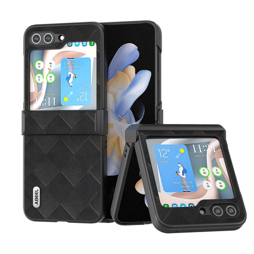 Samsung Galaxy Z Flip5 ABEEL Weave Plaid PU Phone Case - Black
