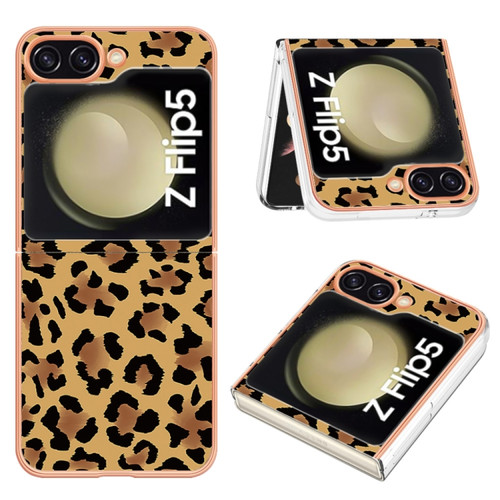 Samsung Galaxy Z Flip5 Electroplating Marble Dual-side IMD Phone Case - Leopard Print