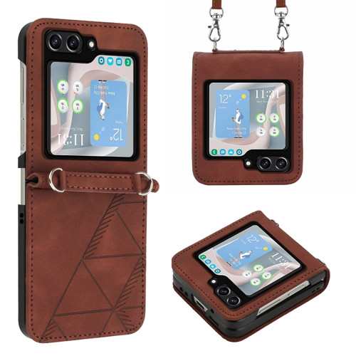 Samsung Galaxy Z Flip5 5G Crossbody 3D Embossed Flip Leather Phone Case - Brown