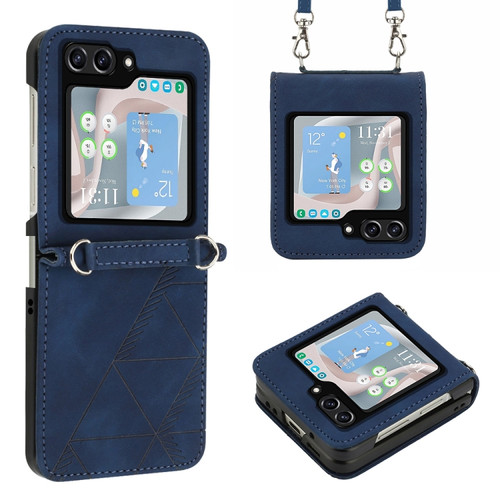 Samsung Galaxy Z Flip5 5G Crossbody 3D Embossed Flip Leather Phone Case - Blue