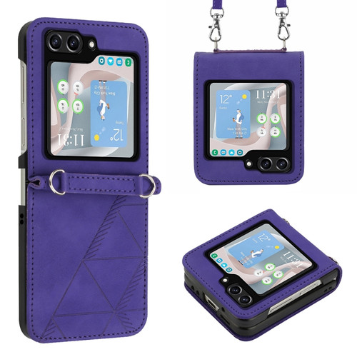 Samsung Galaxy Z Flip5 5G Crossbody 3D Embossed Flip Leather Phone Case - Purple