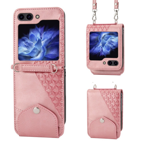Samsung Galaxy Z Flip5 Cubic Grid Calf Texture Magnetic Leather Phone Case - Rose Gold