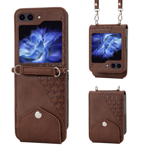Samsung Galaxy Z Flip5 Cubic Grid Calf Texture Magnetic Leather Phone Case - Brown
