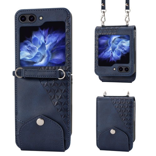Samsung Galaxy Z Flip5 Cubic Grid Calf Texture Magnetic Leather Phone Case - Blue