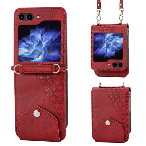 Samsung Galaxy Z Flip5 Cubic Grid Calf Texture Magnetic Leather Phone Case - Red