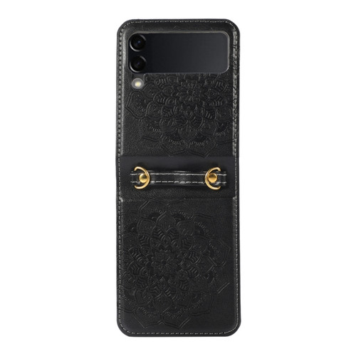 Samsung Galaxy Z Flip5 Mandala Embossing Fold Leather Phone Case - Black