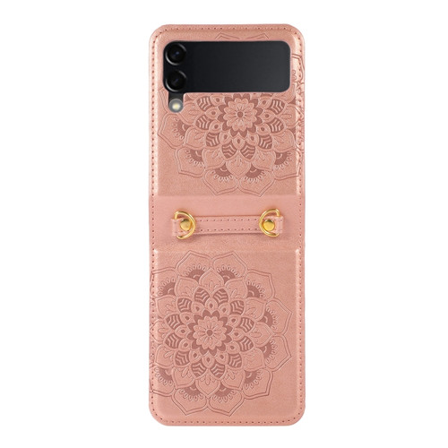 Samsung Galaxy Z Flip5 Mandala Embossing Fold Leather Phone Case - Rose Gold