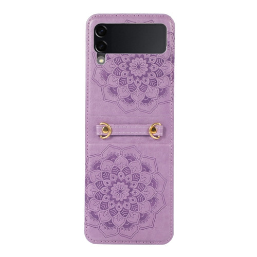 Samsung Galaxy Z Flip5 Mandala Embossing Fold Leather Phone Case - Purple