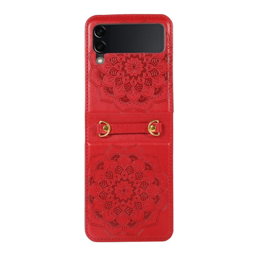 Samsung Galaxy Z Flip5 Mandala Embossing Fold Leather Phone Case - Red