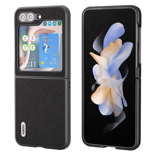 Samsung Galaxy Z Flip5 ABEEL Genuine Leather Luolai Series Phone Case - Black