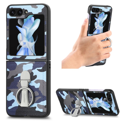 Samsung Galaxy Z Flip5 5G Camouflage Ring Holder PC Phone Case - Blue