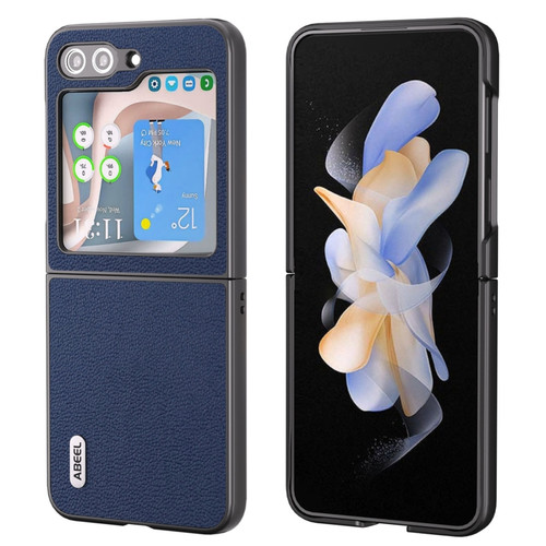 Samsung Galaxy Z Flip5 ABEEL Genuine Leather Luolai Series Phone Case - Dark Blue