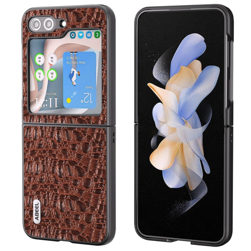 Samsung Galaxy Z Flip5 ABEEL Genuine Leather Sky Series Black Edge Phone Case - Brown
