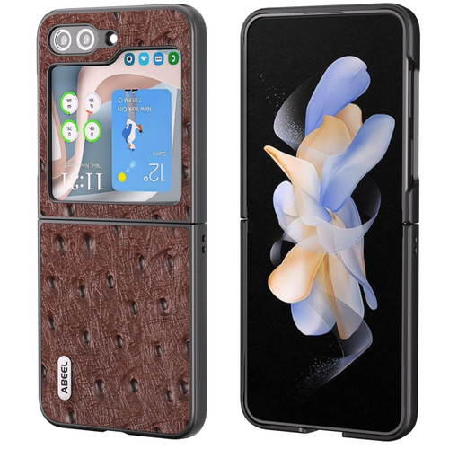 Samsung Galaxy Z Flip5 ABEEL Genuine Leather Ostrich Texture Phone Case - Coffee