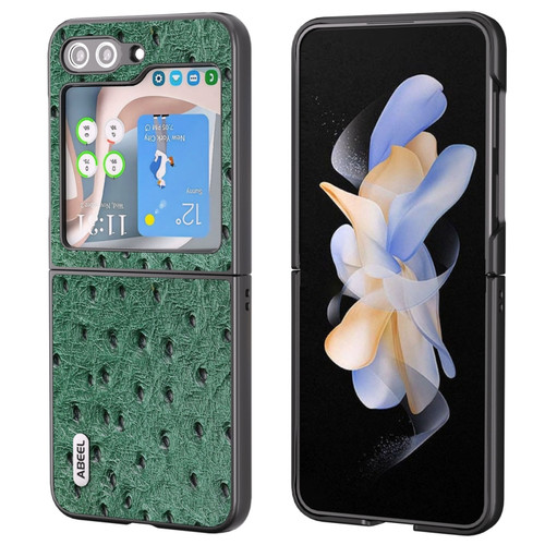Samsung Galaxy Z Flip5 ABEEL Genuine Leather Ostrich Texture Phone Case - Green